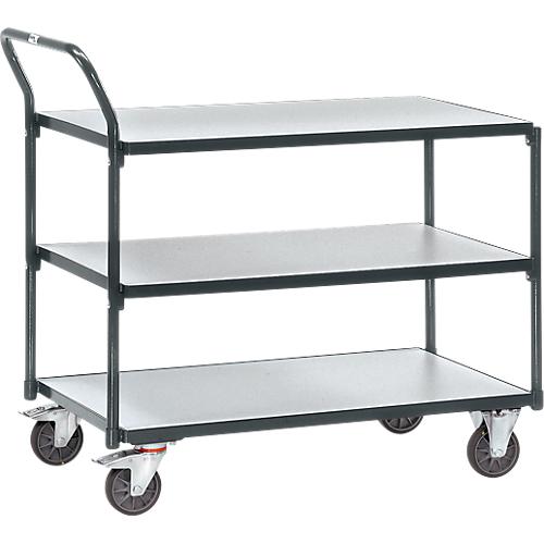 ESD-Tischwagen, 3 Etagen, L 1000 x B 600 mm, bis 300 kg, Stahl/Holz, schiefergrau