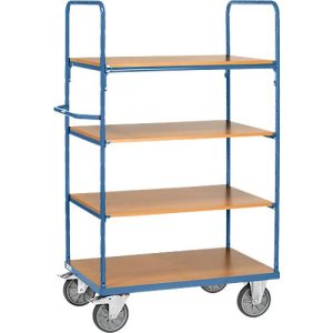 Etagenwagen, 4 Holz-Böden, bis 600 kg, 1000 x 600 mm, Stahl, blau Etagenwagen, 4 Holz-Böden, bis 600 kg, 1000 x 600 mm, Stahl, blau
