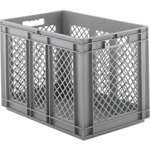 Euro Box Serie EF 6421, aus PP, Inhalt 83,8 L, durchbrochene Wände, grau, Durchfassgriff