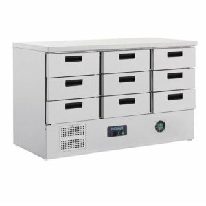 POLAR Kühltisch mit 9 Schubladen 368L, 1365x700x880mm POLAR Kühltisch mit 9 Schubladen 368L, 1365x700x880mm