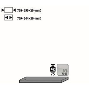 Fachboden Standard für asecos Sicherheitsschränke der K90 und UB90 Serie, Stahlblech, lichtgrau, B 768 x T 350 x H 20 mm, bis 30 kg