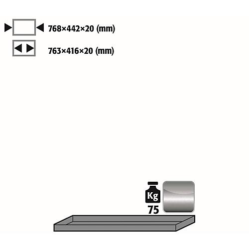 Fachboden Standard für asecos Sicherheitsschränke der UB90 Serie, Edelstahl 1.4301, B 768 x T 422 x H 20 mm, bis 30 kg