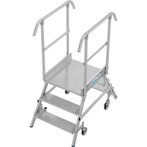 Fahrbare Podestleiter Krause Stabilo Professional, beidseitig begehbar, 2×3 Stufen, 600 x 700 mm Plattform, 2750 mm Arbeitshöhe