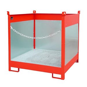 Fass-Stapelpalette Bauer FSP-4 G, Spritzschutzwand 3-seitig, Kap. 4 x 200 l Fässer, rot Fass-Stapelpalette Bauer FSP-4 G, Spritzschutzwand 3-seitig, Kap. 4 x 200 l Fässer, rot
