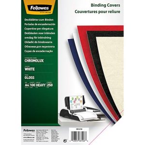 Fellowes Deckblatt Chromolux, Karton, DIN A4, für Draht- und Plastikbindemaschinen, weiss, 250g, 100 Stück Fellowes Deckblatt Chromolux, Karton, DIN A4, für Draht- und Plastikbindemaschinen, weiss, 250g, 100 Stück