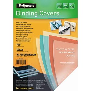 Fellowes Deckblatt PVC, transparent, DIN A4, für Draht- und Plastikbindemaschinen, 200 µm, 100 Fellowes Deckblatt PVC, transparent, DIN A4, für Draht- und Plastikbindemaschinen, 200 µm, 100