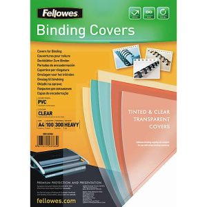 Fellowes Deckblatt PVC, transparent, DIN A4, für Draht- und Plastikbindemaschinen, 300 µm, 100 Fellowes Deckblatt PVC, transparent, DIN A4, für Draht- und Plastikbindemaschinen, 300 µm, 100