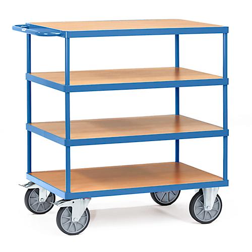 fetra schwerer Tischwagen, Stahl, blau, 4 Etagen, L 1397 x B 809 x H 1218 mm, bis 600 kg