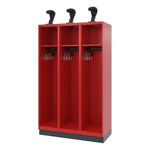 Feuerwehrspind C+P Evolo EXPERT, 3 Abteile, mit Sockel, B 1200 x T 500 x H 1950 mm, RAL 3000 Feuerrot/RAL 7016 Anthrazitgrau Feuerwehrspind C+P Evolo EXPERT, 3 Abteile, mit Sockel, B 1200 x T 500 x H 1950 mm, RAL 3000 Feuerrot/RAL 7016 Anthrazitgrau