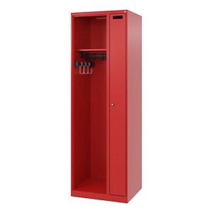 Feuerwehrspind C+P Evolo Kombi, 2 Abteile für 1 Person, ohne Helmhalter, Bodengleiter, B 600 x T 500 x H 1850 mm, RAL 3000 Feuerrot Feuerwehrspind C+P Evolo Kombi, 2 Abteile für 1 Person, ohne Helmhalter, Bodengleiter, B 600 x T 500 x H 1850 mm, RAL 3000 Feuerrot