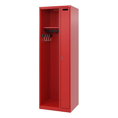Feuerwehrspind C+P Evolo Kombi, 2 Abteile für 1 Person, ohne Helmhalter, Bodengleiter, B 600 x T 500 x H 1850 mm, RAL 3000 Feuerrot