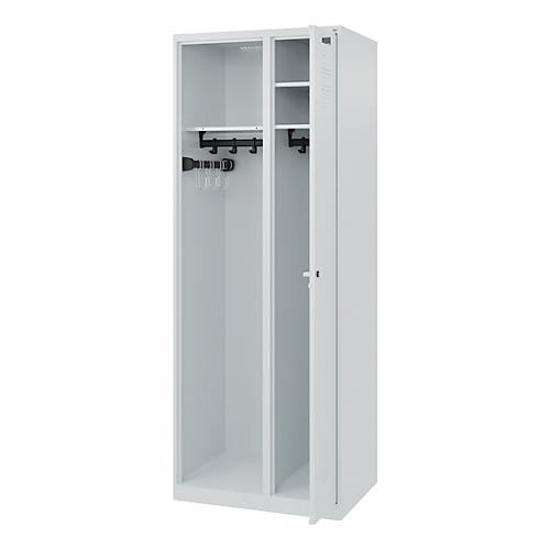 Feuerwehrspind C+P Evolo Kombi, 2 Abteile für 1 Person, ohne Helmhalter, Bodengleiter, B 700 x T 500 x H 1850 mm, RAL 7035 Lichtgrau