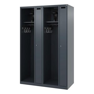 Feuerwehrspind C+P Evolo Kombi, 4 Abteile für 2 Personen, mit Helmhalter, Bodengleiter, B 1200 x T 500 x H 1850 mm, RAL 7016 Anthrazitgrau