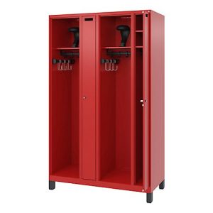 Feuerwehrspind C+P Evolo Kombi, 4 Abteile für 2 Personen, mit Helmhalter, Füße, B 1200 x T 500 x H 1950 mm, RAL 3000 Feuerrot/RAL 7021 Schwarzgrau Feuerwehrspind C+P Evolo Kombi, 4 Abteile für 2 Personen, mit Helmhalter, Füße, B 1200 x T 500 x H 1950 mm, RAL 3000 Feuerrot/RAL 7021 Schwarzgrau