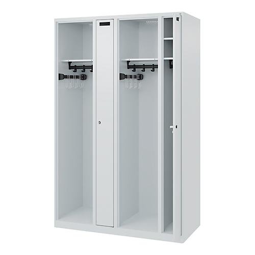 Feuerwehrspind C+P Evolo Kombi, 4 Abteile für 2 Personen, ohne Helmhalter, Bodengleiter, B 1200 x T 500 x H 1850 mm, RAL 7035 Lichtgrau
