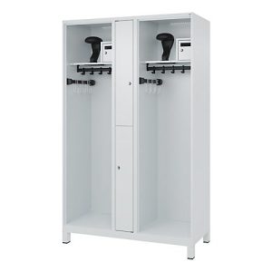 Feuerwehrspind C+P Evolo Maxi, 4 Abteile für 2 Personen, mit Helmhalter, mit Füßen, B 1200 x T 500 x H 1950 mm, RAL 7035 Lichtgrau Feuerwehrspind C+P Evolo Maxi, 4 Abteile für 2 Personen, mit Helmhalter, mit Füßen, B 1200 x T 500 x H 1950 mm, RAL 7035 Lichtgrau