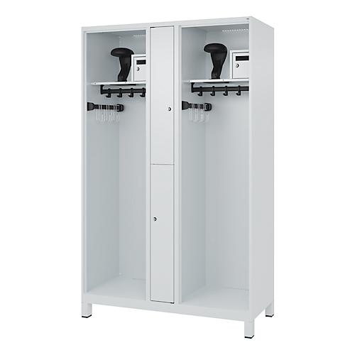Feuerwehrspind C+P Evolo Maxi, 4 Abteile für 2 Personen, mit Helmhalter, mit Füßen, B 1200 x T 500 x H 1950 mm, RAL 7035 Lichtgrau