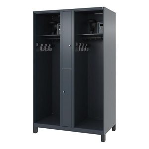 Feuerwehrspind C+P Evolo Maxi, 4 Abteile für 2 Personen, mit Helmhalter, mit Füßen, B 1200 x T 600 x H 1950 mm, RAL 7016 Anthrazitgrau/RAL 7021 Schwarzgrau Feuerwehrspind C+P Evolo Maxi, 4 Abteile für 2 Personen, mit Helmhalter, mit Füßen, B 1200 x T 600 x H 1950 mm, RAL 7016 Anthrazitgrau/RAL 7021 Schwarzgrau