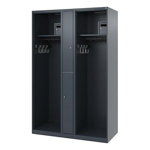 Feuerwehrspind C+P Evolo Maxi, 4 Abteile für 2 Personen, ohne Helmhalter, Bodengleiter, B 1200 x T 500 x H 1850 mm, RAL 7016 Anthrazitgrau Feuerwehrspind C+P Evolo Maxi, 4 Abteile für 2 Personen, ohne Helmhalter, Bodengleiter, B 1200 x T 500 x H 1850 mm, RAL 7016 Anthrazitgrau