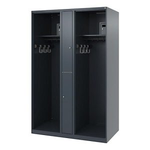 Feuerwehrspind C+P Evolo Maxi, 4 Abteile für 2 Personen, ohne Helmhalter, Bodengleiter, B 1200 x T 500 x H 1850 mm, RAL 7016 Anthrazitgrau Feuerwehrspind C+P Evolo Maxi, 4 Abteile für 2 Personen, ohne Helmhalter, Bodengleiter, B 1200 x T 500 x H 1850 mm, RAL 7016 Anthrazitgrau