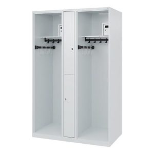 Feuerwehrspind C+P Evolo Maxi, 4 Abteile für 2 Personen, ohne Helmhalter, Bodengleiter, B 1200 x T 500 x H 1850 mm, RAL 7035 Lichtgrau Feuerwehrspind C+P Evolo Maxi, 4 Abteile für 2 Personen, ohne Helmhalter, Bodengleiter, B 1200 x T 500 x H 1850 mm, RAL 7035 Lichtgrau