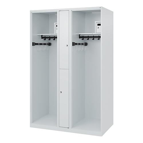 Feuerwehrspind C+P Evolo Maxi, 4 Abteile für 2 Personen, ohne Helmhalter, Bodengleiter, B 1200 x T 500 x H 1850 mm, RAL 7035 Lichtgrau