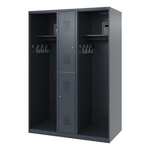 Feuerwehrspind C+P Evolo Maxi, 4 Abteile für 2 Personen, ohne Helmhalter, Bodengleiter, B 1300 x T 600 x H 1850 mm, RAL 7016 Anthrazitgrau Feuerwehrspind C+P Evolo Maxi, 4 Abteile für 2 Personen, ohne Helmhalter, Bodengleiter, B 1300 x T 600 x H 1850 mm, RAL 7016 Anthrazitgrau