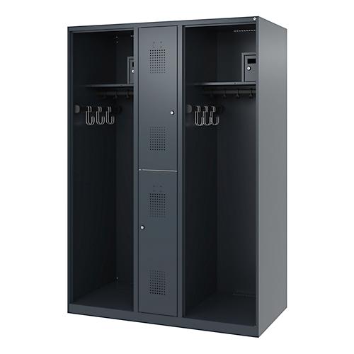Feuerwehrspind C+P Evolo Maxi, 4 Abteile für 2 Personen, ohne Helmhalter, Bodengleiter, B 1300 x T 600 x H 1850 mm, RAL 7016 Anthrazitgrau