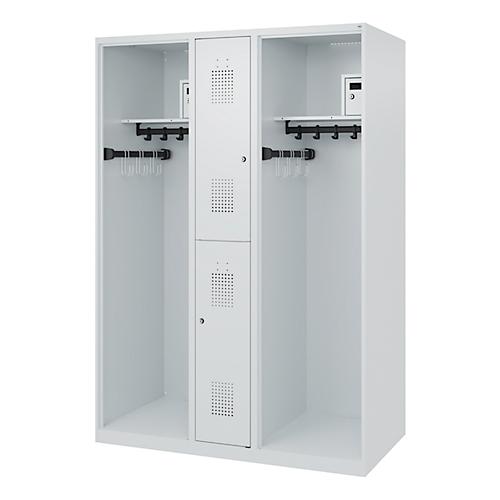 Feuerwehrspind C+P Evolo Maxi, 4 Abteile für 2 Personen, ohne Helmhalter, Bodengleiter, B 1300 x T 600 x H 1850 mm, RAL 7035 Lichtgrau