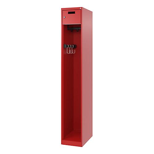 Feuerwehrspind C+P Evolo PRAKTUS, 1 Abteil, mit Sockel, Bodengleiter, B 300 x T 500 x H 1850 mm, RAL 3000 Feuerrot