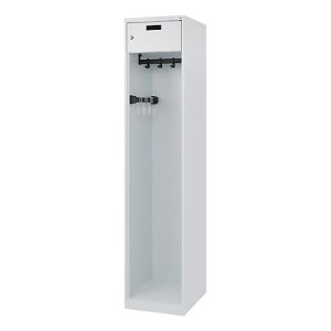 Feuerwehrspind C+P Evolo PRAKTUS, 1 Abteil, mit Sockel, Bodengleiter, B 400 x T 500 x H 1850 mm, RAL 7035 Lichtgrau Feuerwehrspind C+P Evolo PRAKTUS, 1 Abteil, mit Sockel, Bodengleiter, B 400 x T 500 x H 1850 mm, RAL 7035 Lichtgrau