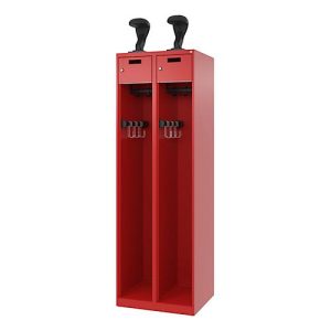 Feuerwehrspind C+P Evolo PRAKTUS, 2 Abteile, Helmhalter, mit Sockel, Bodengleiter, B 600 x T 500 x H 1850 mm, RAL 3000 Feuerrot Feuerwehrspind C+P Evolo PRAKTUS, 2 Abteile, Helmhalter, mit Sockel, Bodengleiter, B 600 x T 500 x H 1850 mm, RAL 3000 Feuerrot