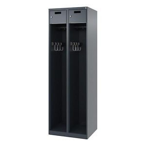 Feuerwehrspind C+P Evolo PRAKTUS, 2 Abteile, mit Sockel, Bodengleiter, B 600 x T 500 x H 1850 mm, RAL 7016 Anthrazitgrau
