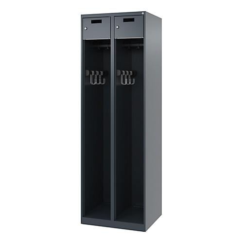 Feuerwehrspind C+P Evolo PRAKTUS, 2 Abteile, mit Sockel, Bodengleiter, B 600 x T 500 x H 1850 mm, RAL 7016 Anthrazitgrau