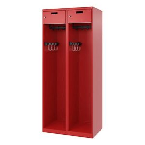 Feuerwehrspind C+P Evolo PRAKTUS, 2 Abteile, mit Sockel, Bodengleiter, B 800 x T 500 x H 1850 mm, RAL 3000 Feuerrot Feuerwehrspind C+P Evolo PRAKTUS, 2 Abteile, mit Sockel, Bodengleiter, B 800 x T 500 x H 1850 mm, RAL 3000 Feuerrot