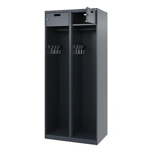 Feuerwehrspind C+P Evolo PRAKTUS, 2 Abteile, mit Sockel, Bodengleiter, B 800 x T 500 x H 1850 mm, RAL 7016 Anthrazitgrau