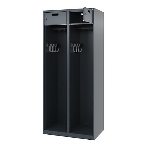 Feuerwehrspind C+P Evolo PRAKTUS, 2 Abteile, mit Sockel, Bodengleiter, B 800 x T 500 x H 1850 mm, RAL 7016 Anthrazitgrau