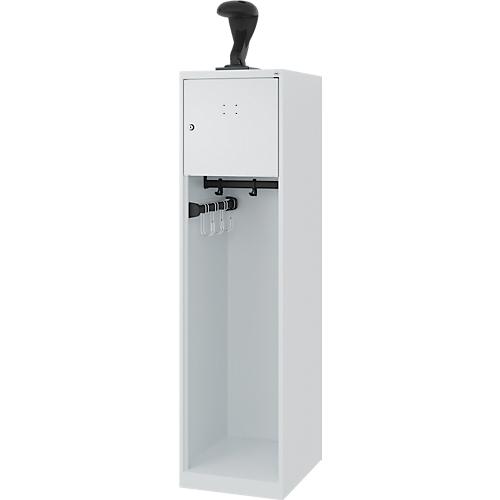 Feuerwehrspind C+P Evolo Youngster, 1 Abteil, mit Helmhalter, Bodengleiter, B 400 x T 500 x H 1530 mm, RAL 7035 Lichtgrau