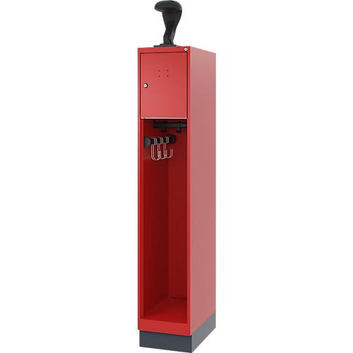 Feuerwehrspind C+P Evolo Youngster, 1 Abteil, mit Helmhalter, mit Sockel, B 300 x T 500 x H 1630 mm, RAL 3000 Feuerrot/RAL 7016 Anthrazitgrau