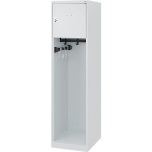 Feuerwehrspind C+P Evolo Youngster, 1 Abteil, ohne Helmhalter, Bodengleiter, B 400 x T 500 x H 1530 mm, RAL 7035 Lichtgrau