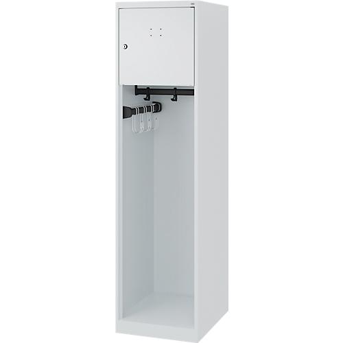 Feuerwehrspind C+P Evolo Youngster, 1 Abteil, ohne Helmhalter, Bodengleiter, B 400 x T 500 x H 1530 mm, RAL 7035 Lichtgrau