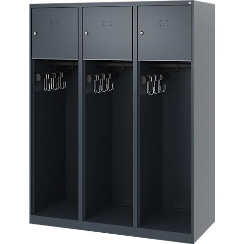 Feuerwehrspind C+P Evolo Youngster, 2 Abteile, ohne Helmhalter, Bodengleiter, B 1200 x T 500 x H 1530 mm, RAL 7016 Anthrazitgrau