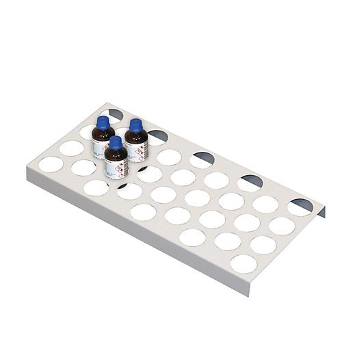 Flaschengestell für asecos Sicherheitsschränke der UB90 und UB30 Serie, Stahlblech, lichtgrau, B 210 x T 440 x H 30 mm, für 32 Flaschen mit Ø 40 mm
