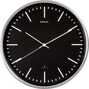 Funk Wanduhr Maul MAULfly, schwarz, rund, für Innenräume ∅ 300 mm, Auto-Zeitumstellung, Kunststoff & Glas mit Batterie