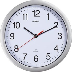 Funk Wanduhr Maul MAULrun, rund, für Innenräume, arabische Zahlen, Minuten & Stundeneinheiten, ∅ 252 mm, Kunststoff & Mineralglas, silber-weiß-schwarz, inkl. Batterie Funk Wanduhr Maul MAULrun, rund, für Innenräume, arabische Zahlen, Minuten & Stundeneinheiten, ∅ 252 mm, Kunststoff & Mineralglas, silber-weiß-schwarz, inkl. Batterie