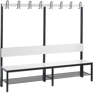 Garderobenbank Basic Plus, 1-seitig, Rückenlehne, mit Schuhrost, Fußgestell schwarzgrau RAL 7021, B 1960 mm, Dekor weiß Garderobenbank Basic Plus, 1-seitig, Rückenlehne, mit Schuhrost, Fußgestell schwarzgrau RAL 7021, B 1960 mm, Dekor weiß