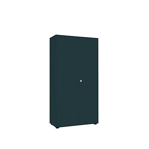 Garderobenschrank, 5 OH, 4 Fachböden,Mitteltrennwand & Kleiderstange, abschließbar, ohne Akustikfront, B 800 x T 450 x H 1930 mm, Spanplatte, graphit