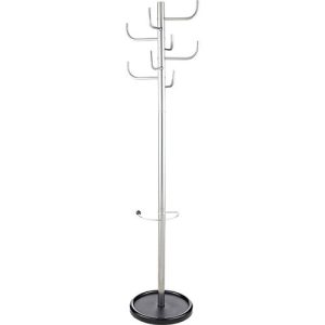 Garderobenständer, 8 Haken, mit Schirmhalter & Tropfmulde, H 1720 x Ø 390 mm, Metall, silbermetallic Garderobenständer, 8 Haken, mit Schirmhalter & Tropfmulde, H 1720 x Ø 390 mm, Metall, silbermetallic