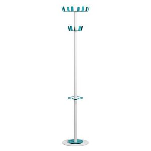 Garderobenständer Paperflow®, 12 Haken, mit Schirmhalter & Tropfmulde, B 350 x T 350 x H 1750 mm, Stahl, weiß-blau Garderobenständer Paperflow®, 12 Haken, mit Schirmhalter & Tropfmulde, B 350 x T 350 x H 1750 mm, Stahl, weiß-blau