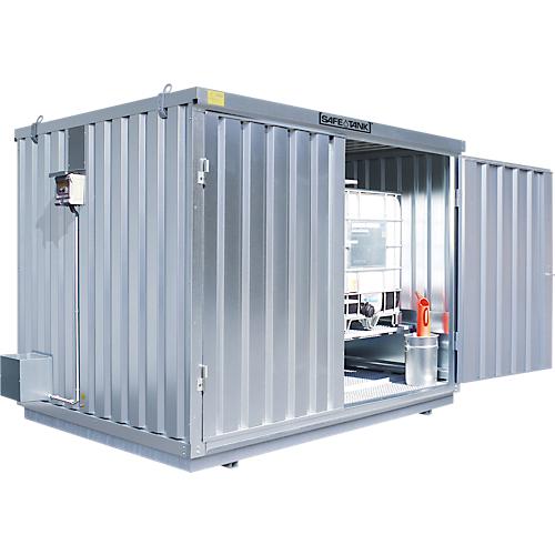 Gefahrstoffcontainer Säbu SAFE TANK 1000 KTC, für 2 x 1000 l IBC, aktive Lagerung, mit explosionsgeschütztem Lüfter, Auffangwanne & Gitterrost, B 3050 × T 2170 × H 2310 mm